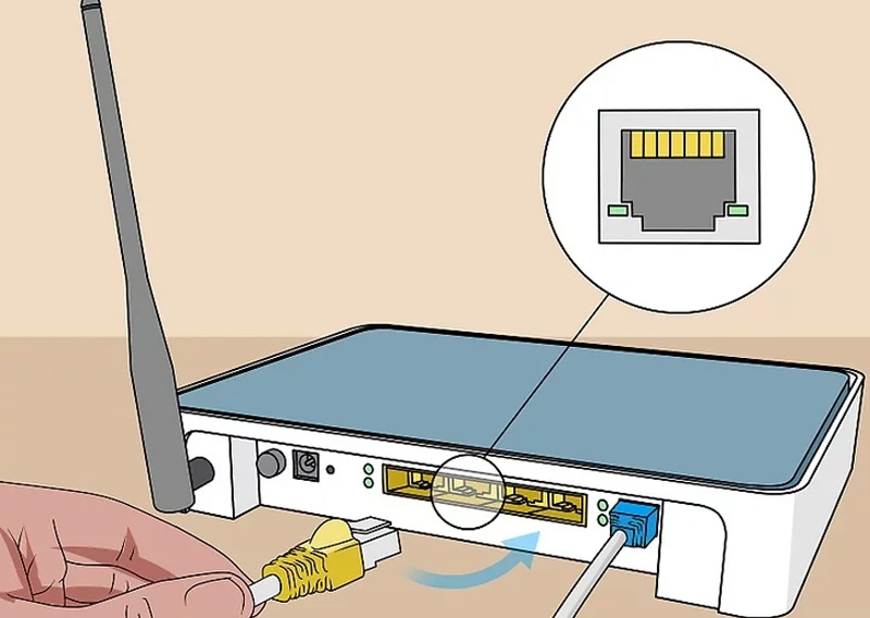  Cắm 1 đầu cáp Ethernet vào cổng 